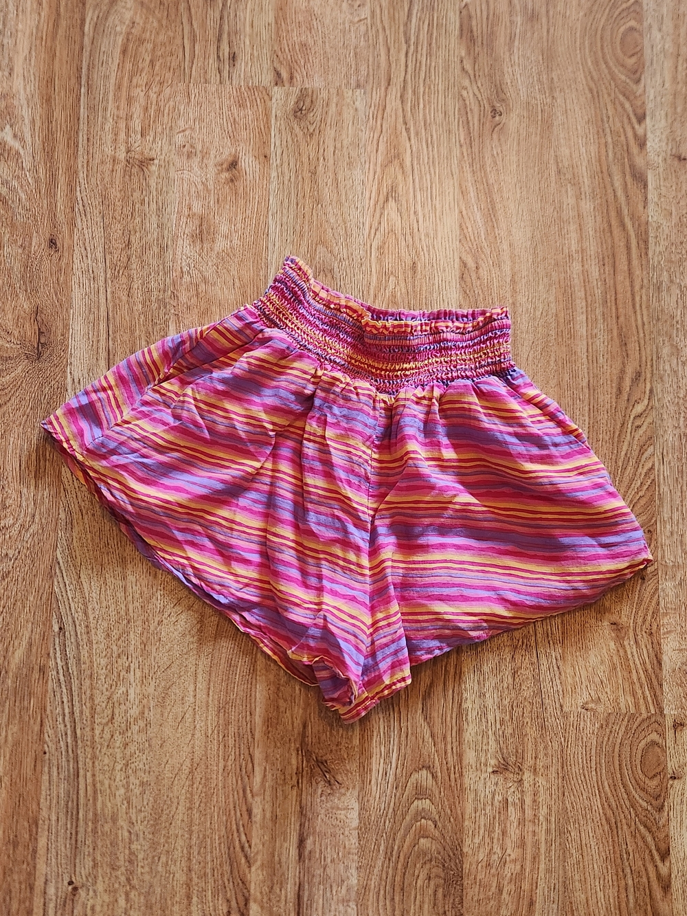 Women’s Pink Striped Smocked Waist Shorts, Size XS